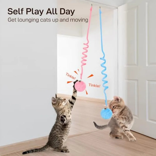Hanging Fluffy Cat Catnip Ball Toys 3 Pcs with Bell, Interactive Cat Teaser Retractable Toys Indoor Kitten Play Chase Exercise