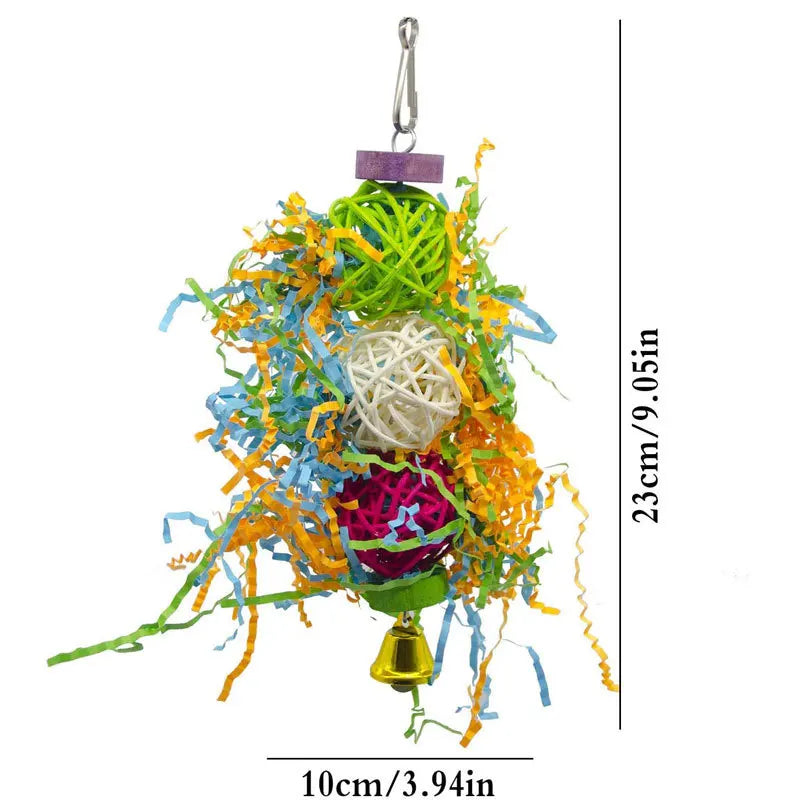 3pcs Parrot Bird Toy Small Parrot Chewing Toys Hanging Cage Paper Strings Wire Drawing Takraw Toys Cage Decoration Bird Supplies