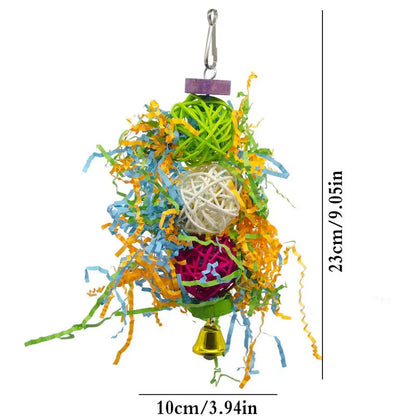 3pcs Parrot Bird Toy Small Parrot Chewing Toys Hanging Cage Paper Strings Wire Drawing Takraw Toys Cage Decoration Bird Supplies