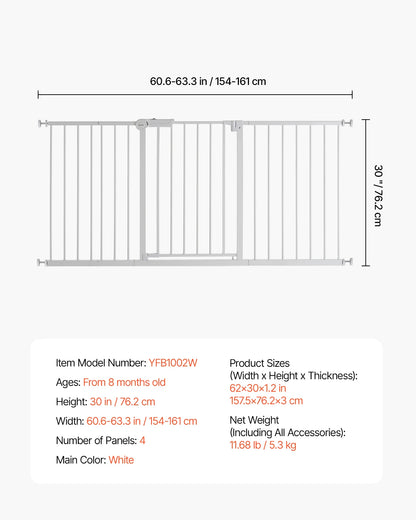 SucceBuy Baby Gate 28/30/36 Inches High Dog Gate Easy Step Walk Thru Child Pet Security Pressure Mount Kit Wall Cups Doorways