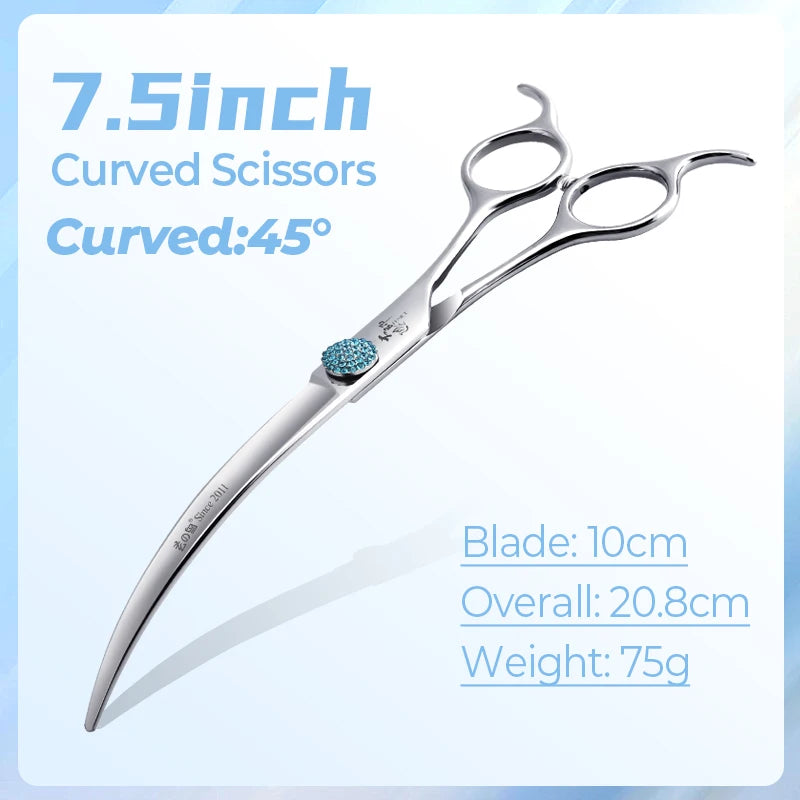 Fenice Professional 6.5/7.5 Inch Super Big Curved Scissors 45°  Curved Scissors for Trimming Dog's Round Head Pet Grooming Tools