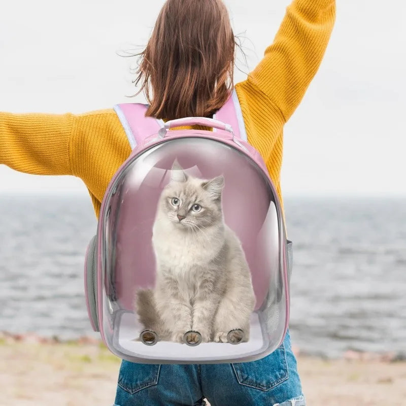 Portable Pink Pet Backpack Travel Cat Carrier Bag Comfortable Breathable Design for Small Animals on the Go