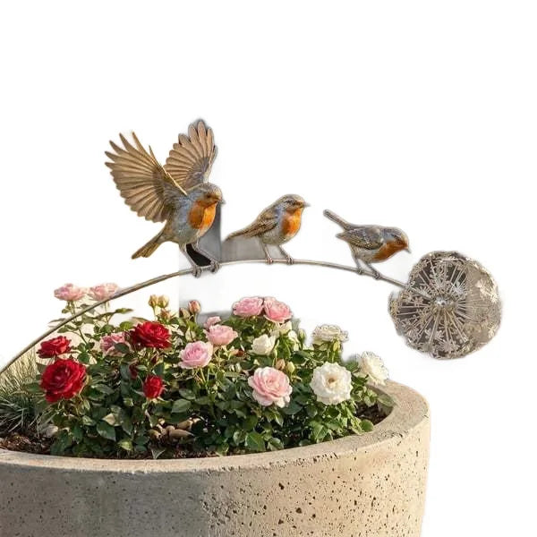 Metal iron bird floral ornaments outdoor courtyard garden decoration Robin Garden Stake