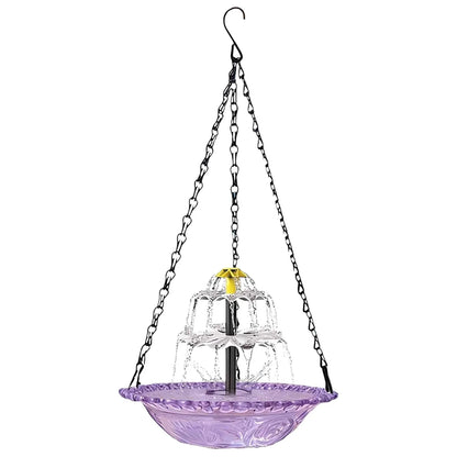 Bird Feeder Hanging Bird Bath with Fountain Outdoor Bird Drinking Tray with Hook for Garden Backyard Yard Patio Wildlife Feeder