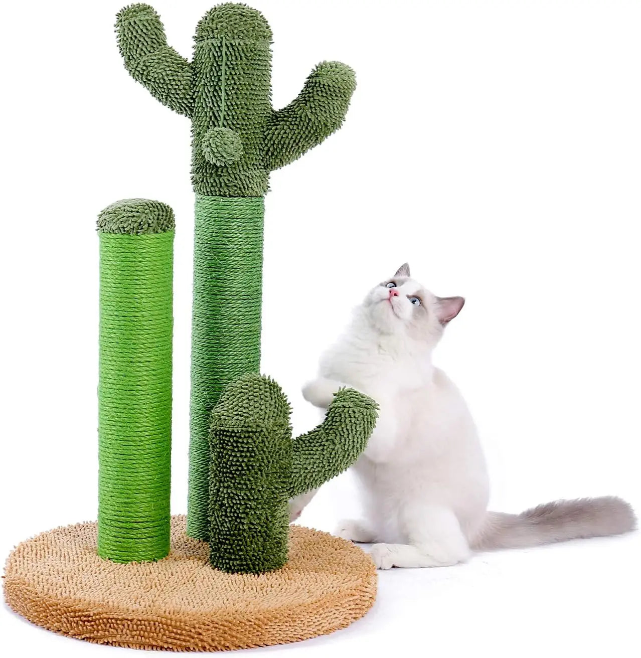 Cat Scratching Post Cactus Cat Scratcher Featuring with 3 Scratching Poles and Interactive Dangling Ball -Large 27 Inches