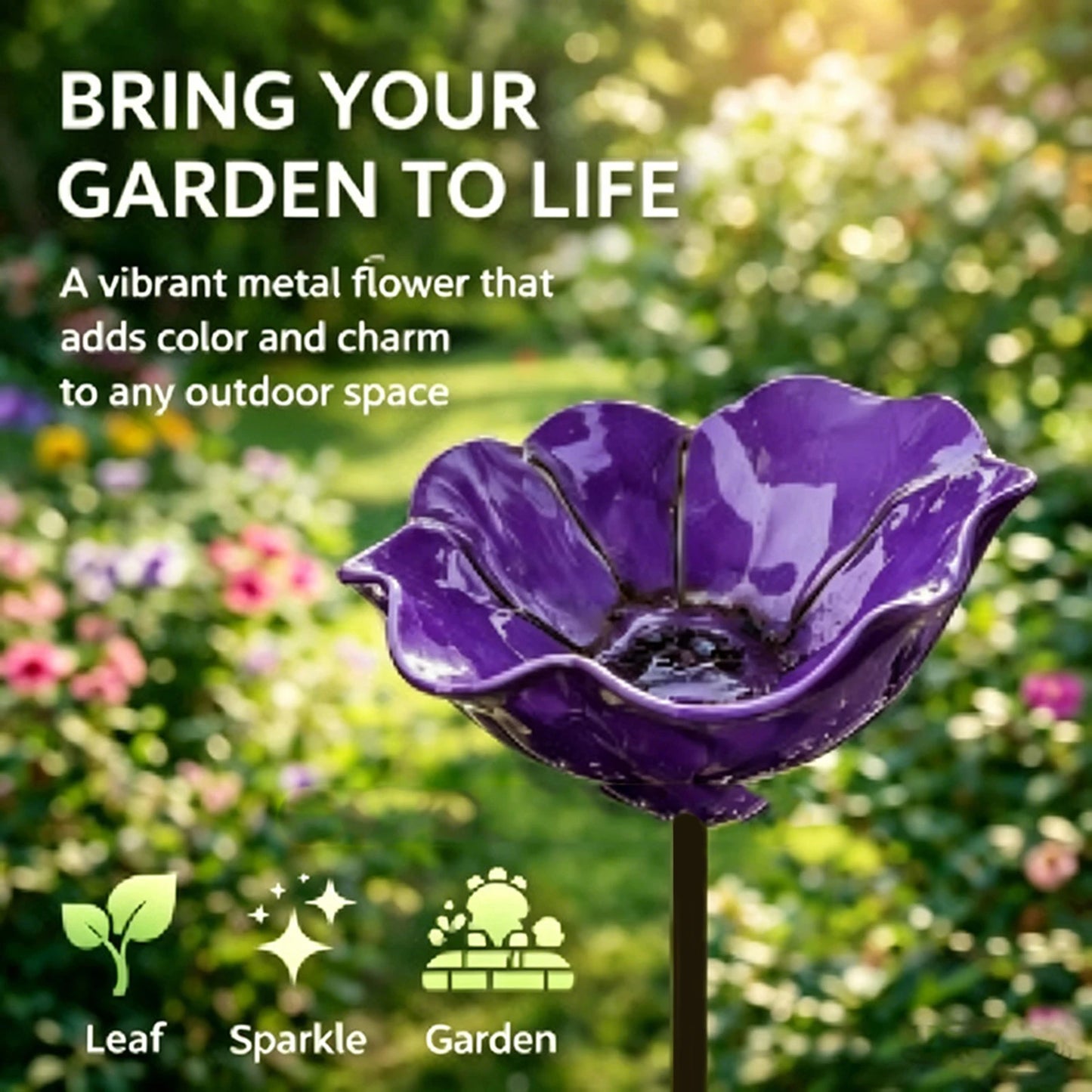 Metal Flower Garden Stakes Bird Bath 4-in-1 Pollinator Water Station - Hummingbird Feeder Bird Bath for Outdoor Yard Decor