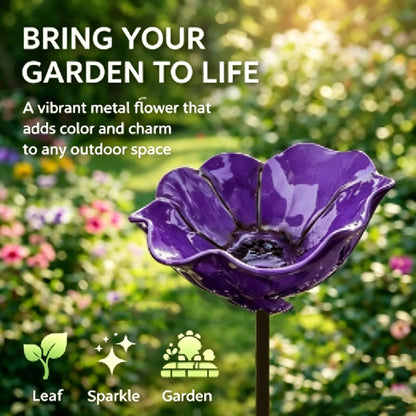 Metal Flower Garden Stakes Bird Bath 4-in-1 Pollinator Water Station - Hummingbird Feeder Bird Bath for Outdoor Yard Decor