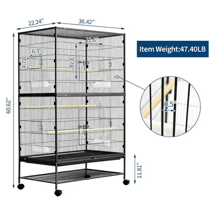 61" H Large Bird Cage with Rolling Storage Stands, Feed Bowls, Wide Tall Parakeet Cage for Parakeets, Parrot, Conures, Cockatiel