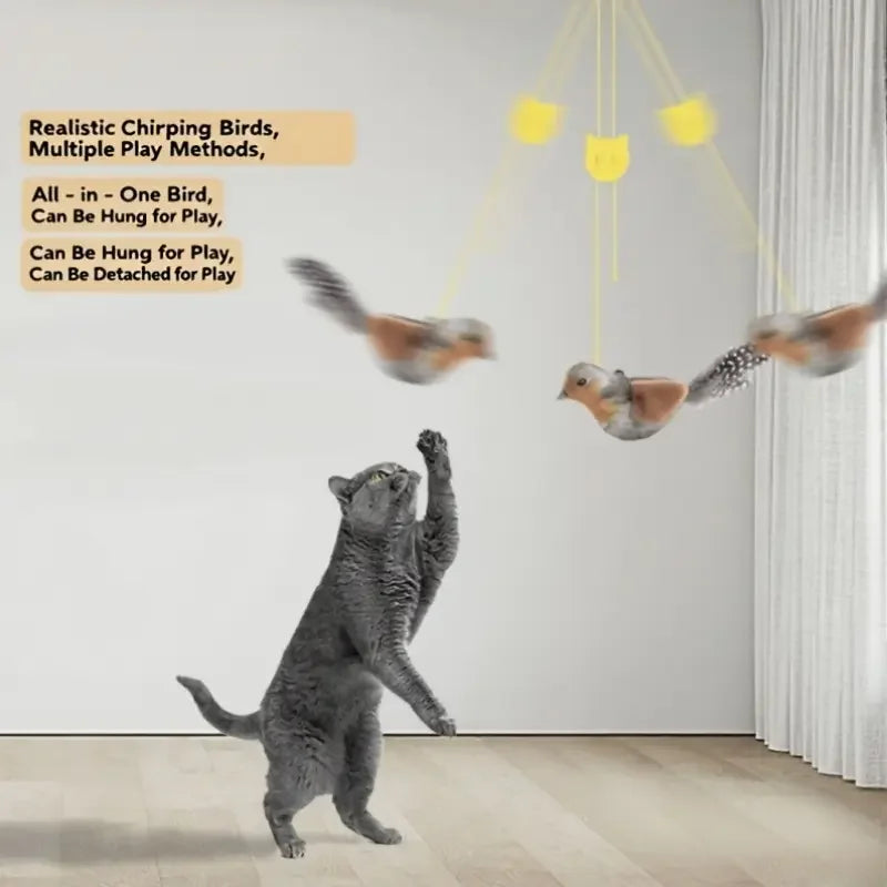 Interactive Touch-Activated Flapping Bird Cat Toy Plush Sparrow Kicking Toy with Realistic Chirping Sound, Suitable for Exercise