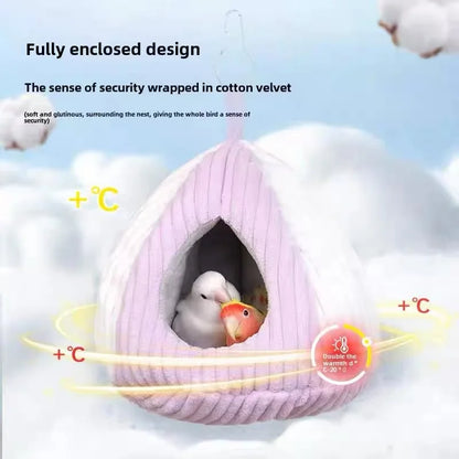 Large Warm Bird Nest House - Cozy Bird Bed for Cage with Mat, Hanging Hammock Shed Hideaway Hut for Macaw African Grey