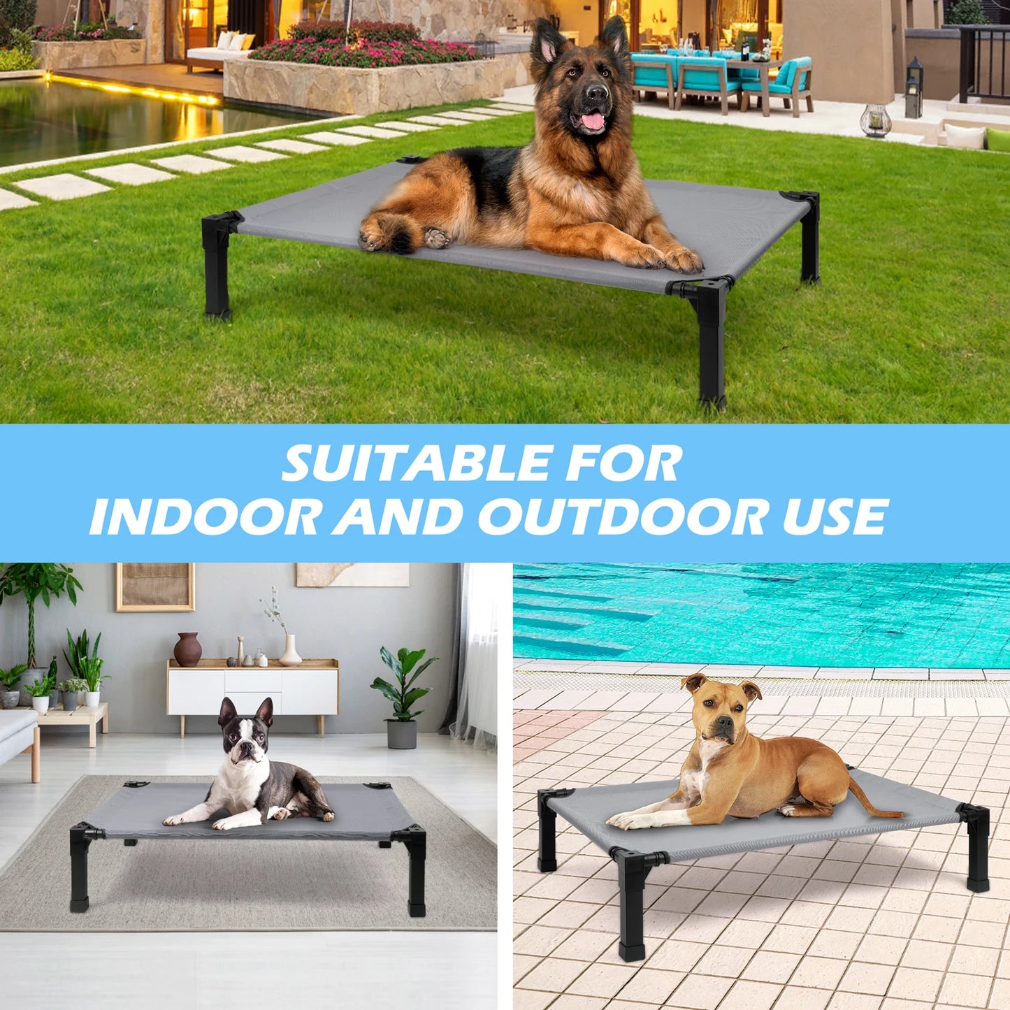 Elevated Dog Bed, Cooling Raised Pet Cot with Chew Proof Washable Breathable Mesh and Metal Frame, Portable.