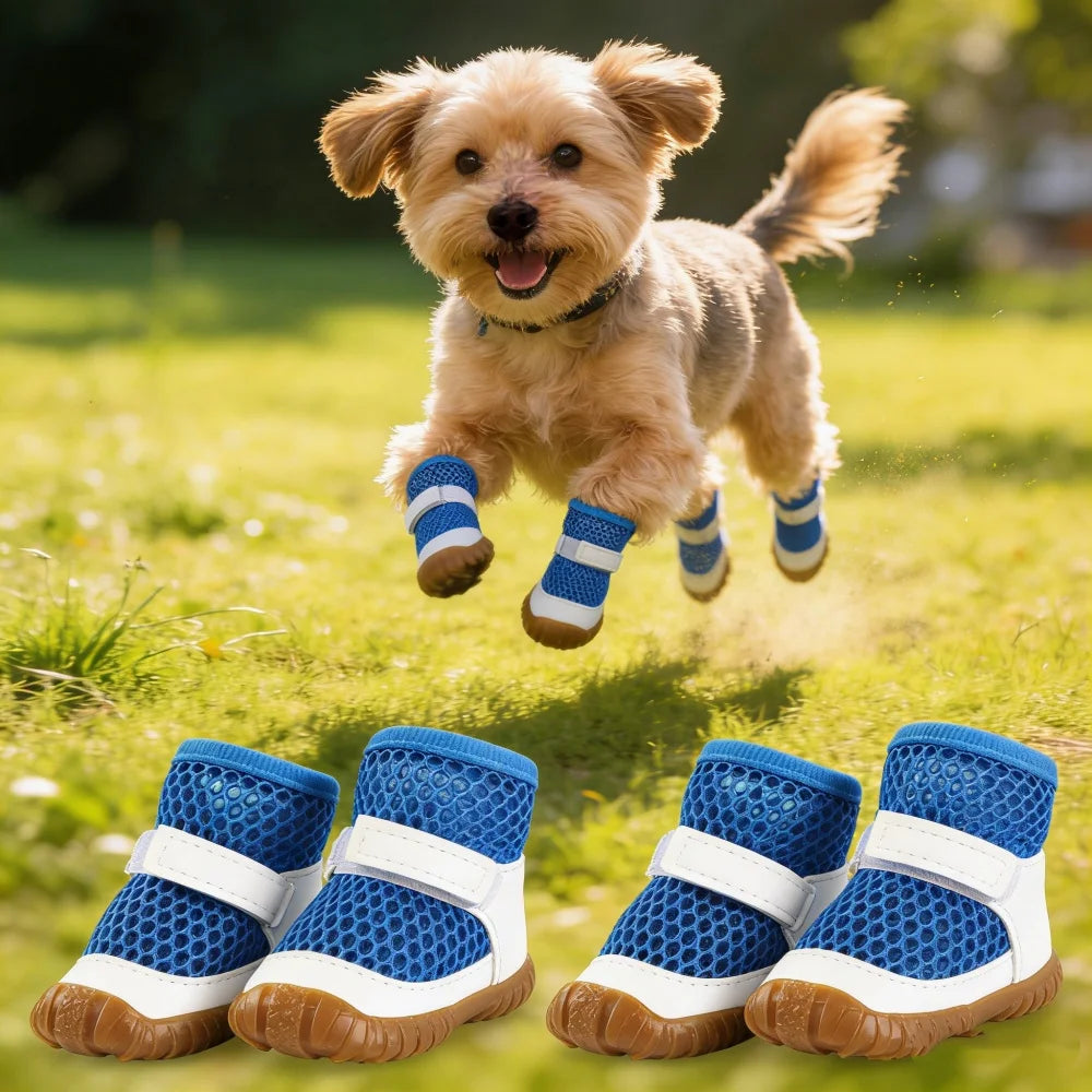Waterproof Mesh Dog Boots for Hot Pavement, Anti-Slip Paw Protector Shoes for Small Medium Dogs, Outdoor Hiking Walking Pet Foot