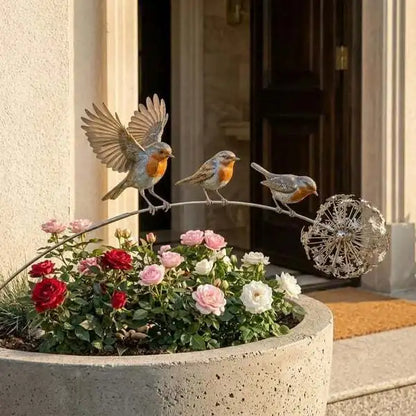 Metal iron bird floral ornaments outdoor courtyard garden decoration Robin Garden Stake