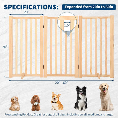 Freestanding Dog Gate, Foldable Pet Gate with Support Feet, Indoor Dog Fence for The House,Doorways, Stairs.