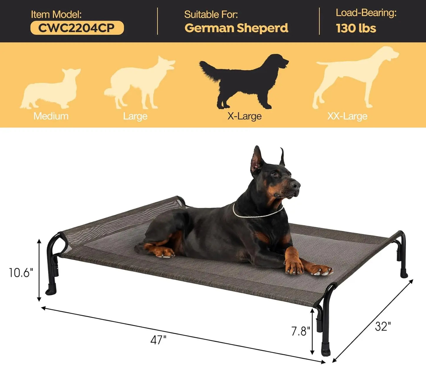 Extra Large Elevated Dog Bed with Cooling Mesh, Waterproof & Portable for Indoor Outdoor Use