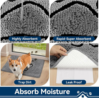 Super Absorbent Dog Door Mat, 30"x20" Anti Slip Mat for Muddy Paws, Washable Pet Rug for Dirty Paws