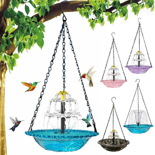 Bird Feeder Hanging Bird Bath with Fountain Outdoor Bird Drinking Tray with Hook for Garden Backyard Yard Patio Wildlife Feeder
