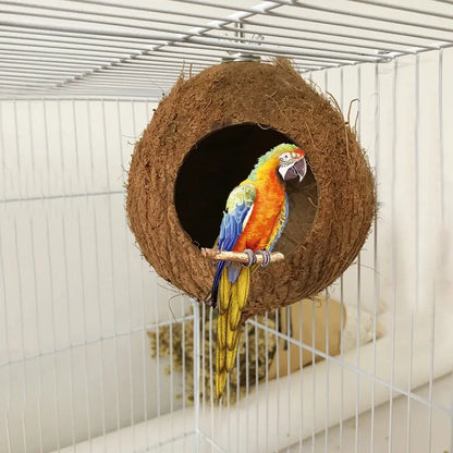 Natural Coco Hideaway Parrot Birds Reptile Coconut Shell Bird Nest Cage Hanging Toy for Budgies Parakeet Cockatiels Hamster House