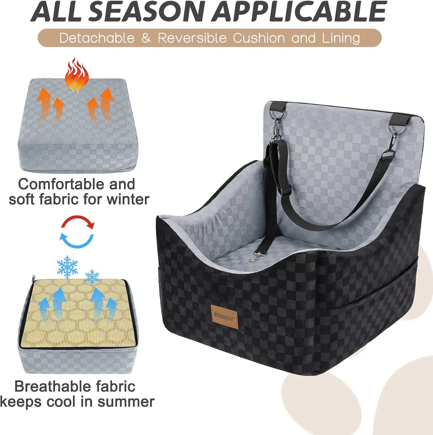 Elevated Dog Car Seat for Small/Medium Dogs up to 35 lbs, Memory Foam Booster with Washable Cover and Safety Belts