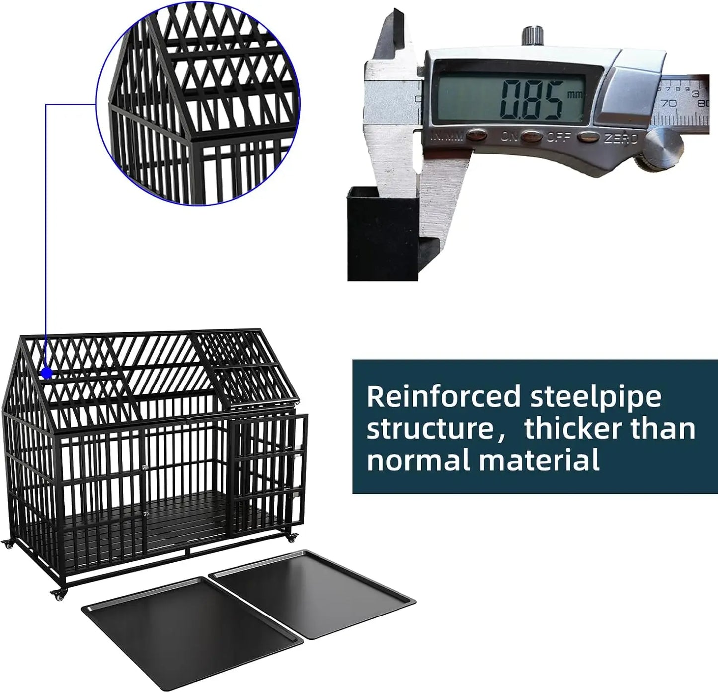 54 Heavy Duty Dog Crate with Mat, Escape Proof Dog Kennel Indoor, High Anxiety Dog Cage with Double