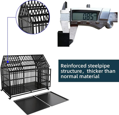 54 Heavy Duty Dog Crate with Mat, Escape Proof Dog Kennel Indoor, High Anxiety Dog Cage with Double