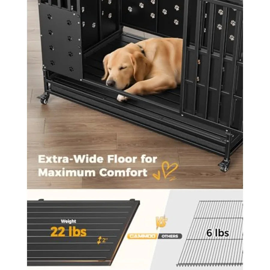 48'' Heavy Duty Dog Crate for Large Dogs, Upgraded Chew-Proof Panels, Comfort-Widened Floor Panel, Dog Kennel Indoor, Adjustabl