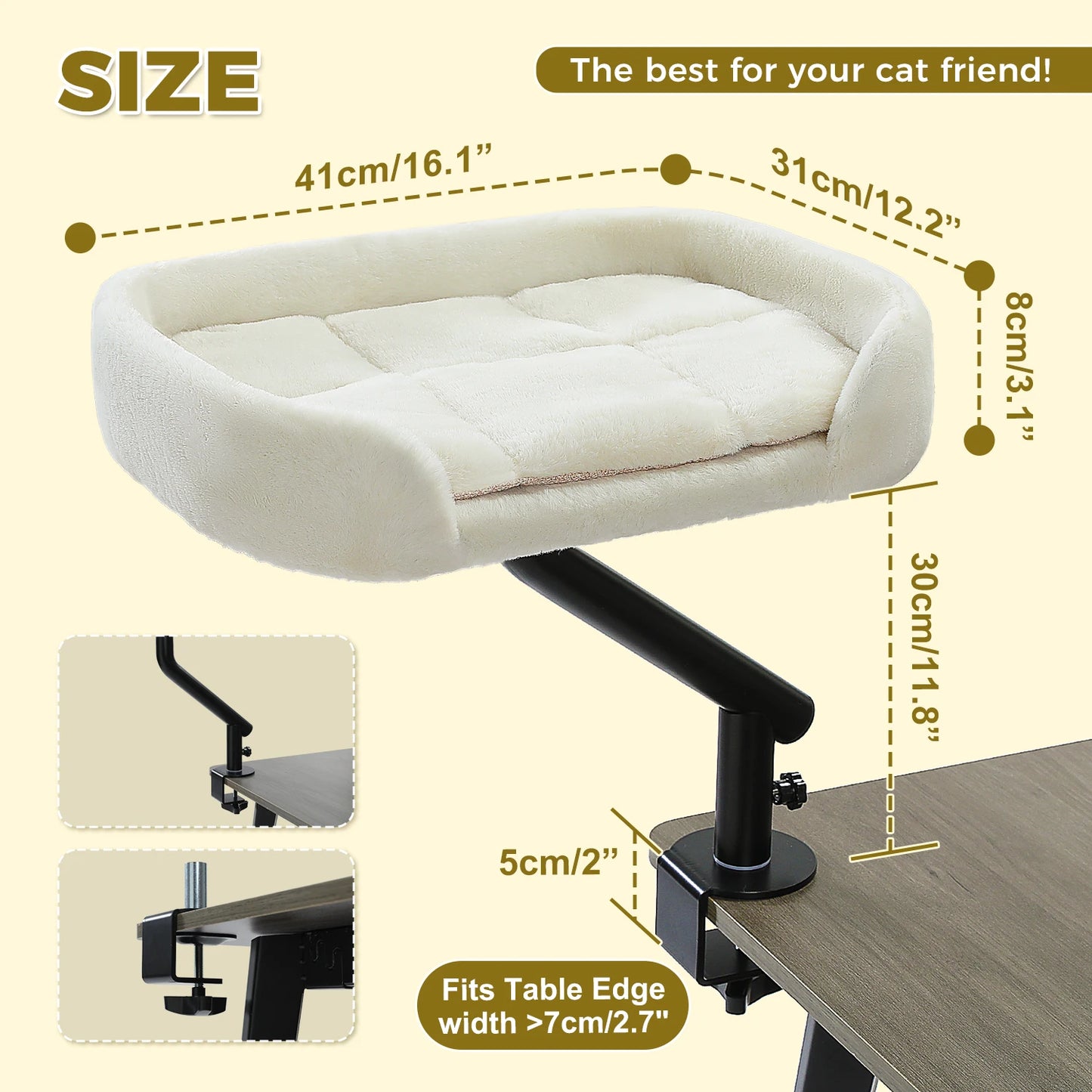 Cat Desk Bed, 360° Rotatable Cat Bed Stand for Indoor Cats, Adjustable Cat Basket, Cats Hammock for Table,