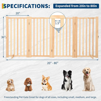 Freestanding Dog Gate, Foldable Pet Gate with Support Feet, Indoor Dog Fence for The House,Doorways, Stairs.