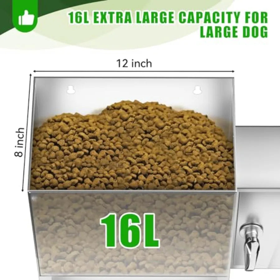 16L Large Capacity Programmable Timer Stainless Steel Pet Food Dispenser in Silver for Large Breed Dogs or Cats