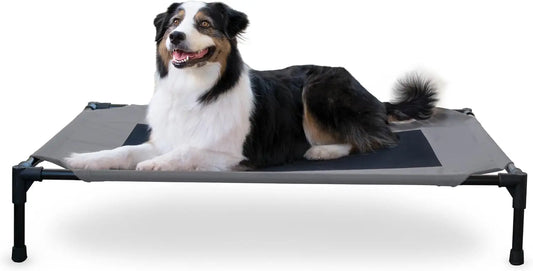 Elevated Cooling Dog Cot for Large Breeds, Portable Outdoor Pet Bed with Washable Mesh Cover, 42x30in