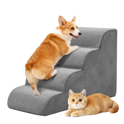 JHK 3-5 Step High-Density Foam Dog Stairs Ramp for Small Dogs Curved Pet Dog Steps Indoor Non-Slip Pet Ramp Stairs