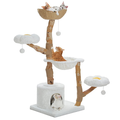 Large Cat Tree Tower with Sisal Scratching Post Wicker Basket Bed Flower Cat Condo Indoor