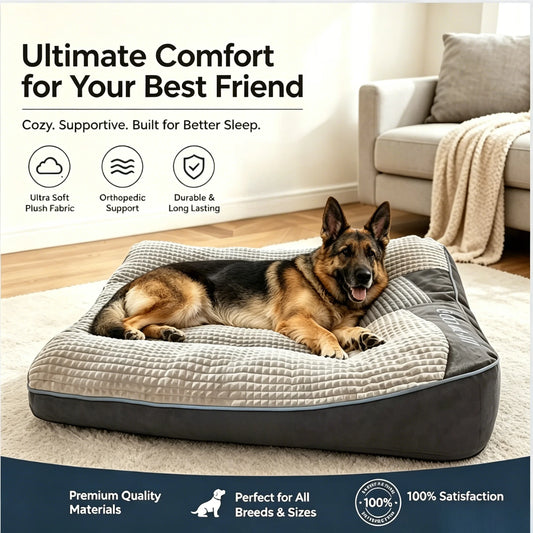 Extended & Thickened Orthopedic Dog Bed, High Fill Dog Crate Pad with Non-Slip Bottom, Joint Relief Pet Bed Available in 4 Sizes for Medium Large Dogs, All Life Stages & Senior Dogs