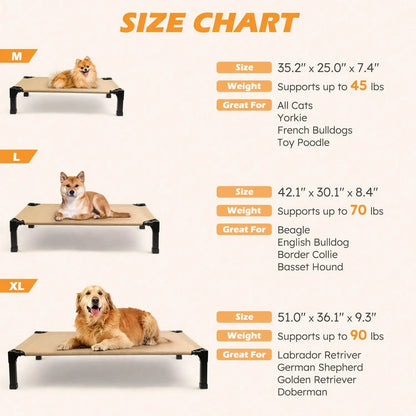 Upgraded Elevated Dog Bed- Portable Outdoor Dog Cot For Large Pets, Stable Anti-Slip Feet,Breathable Mesh, Easy Assembly For Camping, Beach, Patio, Indoor outdoor.