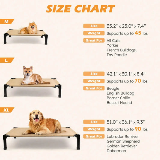 Upgraded Elevated Dog Bed- Portable Outdoor Dog Cot For Large Pets, Stable Anti-Slip Feet,Breathable Mesh, Easy Assembly For Camping, Beach, Patio, Indoor outdoor.