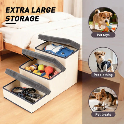 3-Tier Collapsible Dog Stair With Non-Slip Surface, Pet Ramp For Small To Extra Small Dog Breeds-Great For High Beds And Couches