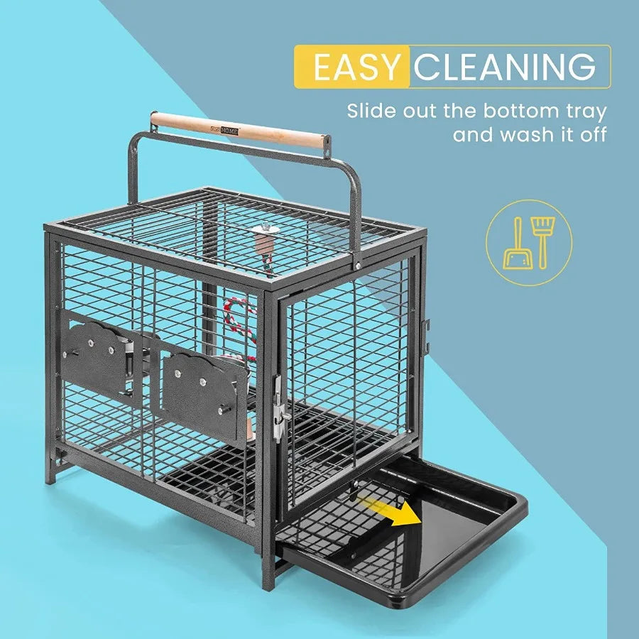 19" Wrought Iron Travel Carrier Bird Cage for Parrots Conures Lovebird Cockatiel Parakeets