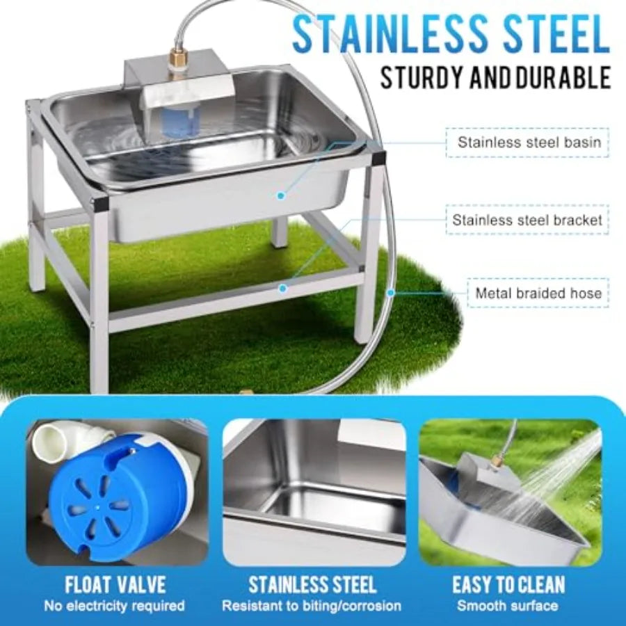 3Gal Automatic Dog Water Bowl Dispenser for Large Dogs Outdoor Elevated Dog Water Bowl with Stand Stainless Steel Pet Waterer w