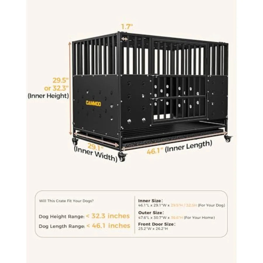 48'' Heavy Duty Dog Crate for Large Dogs, Upgraded Chew-Proof Panels, Comfort-Widened Floor Panel, Dog Kennel Indoor, Adjustabl