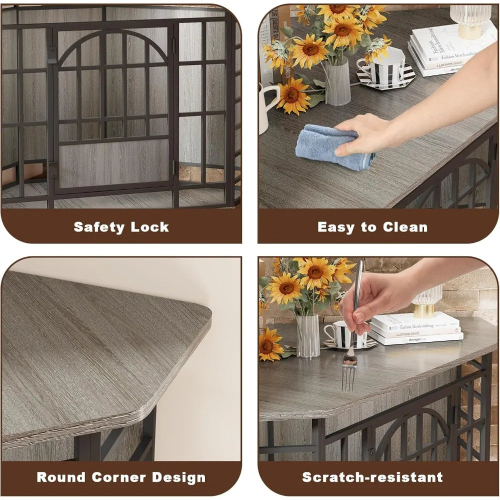 corner dog crate furniture, 52 inch large dog kennel indoor wooden end table, modern dog cage decorative pet house