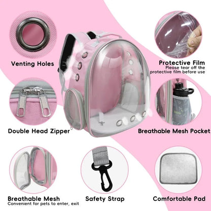 Portable Pink Pet Backpack Travel Cat Carrier Bag Comfortable Breathable Design for Small Animals on the Go