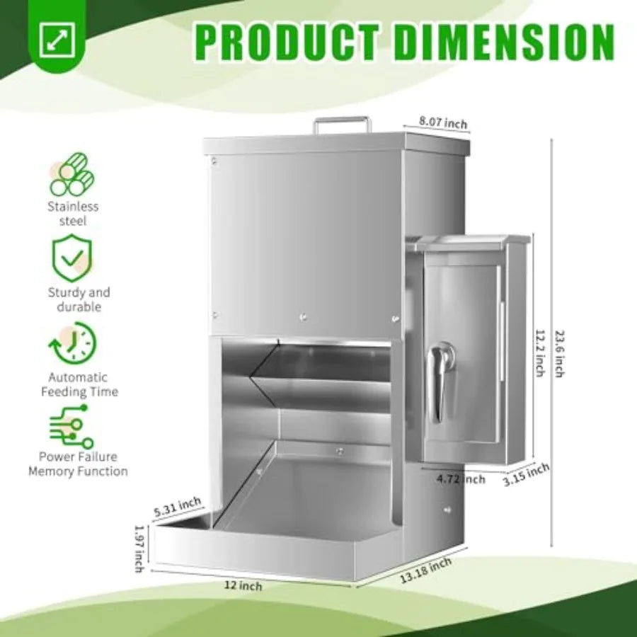 16L Large Capacity Programmable Timer Stainless Steel Pet Food Dispenser in Silver for Large Breed Dogs or Cats
