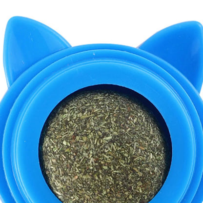 Rotatable Cat Cleaning Toy Self-Adhesive Catnip Energy Ball with Transparent Cover
