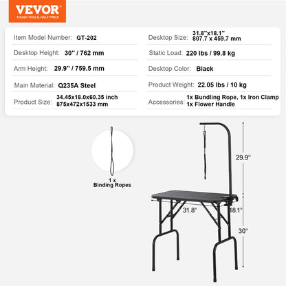 SucceBuy Pet Grooming Table Two Arms with Clamp Dog Grooming Station Foldable Stand for Medium Small Dogs with Grooming Loop