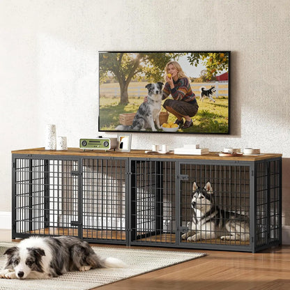 Foldable Dog Crate Furniture for 2 Dogs, 78.7'' Double Dog Kennel Indoor with Removable Divider