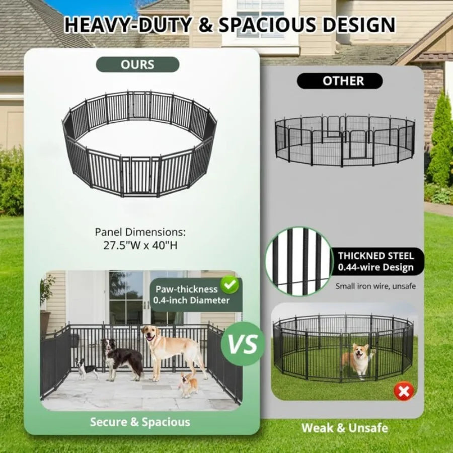 Dog Playpen Dog Fence Outdoor for Yard"H with Sturdy Portable Puppy Playpen for Indoor Outdoor RV Camping Use - Black Silver