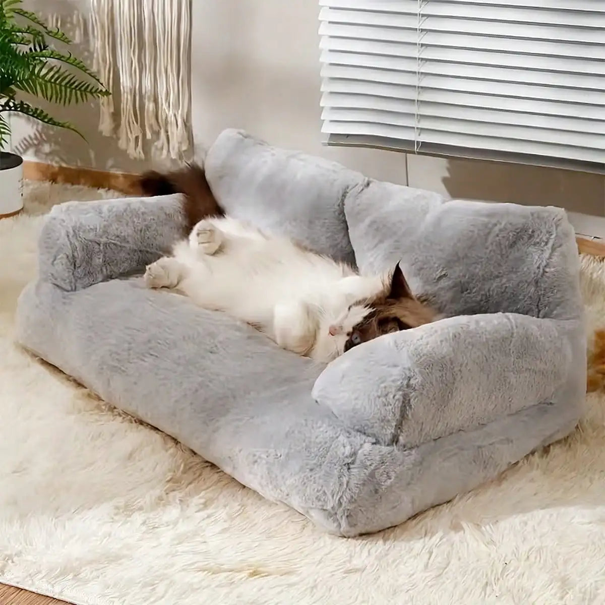 Dog Sofa, Small Dog And Cat Supportive Bed For Small Dogs, With Colorful Elastic Balls For Playing With Cats, Featuring A Removable And Washable Cover, Fluffy Cat Sofa With A Non-Slip Bottom
