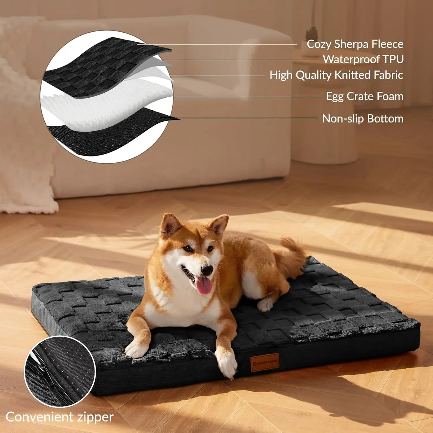 Orthopedic Dog Bed XL 48x30 Inch, Waterproof Egg Crate Foam Pet Bed with Removable Washable Cover, Non-Skid Bottom