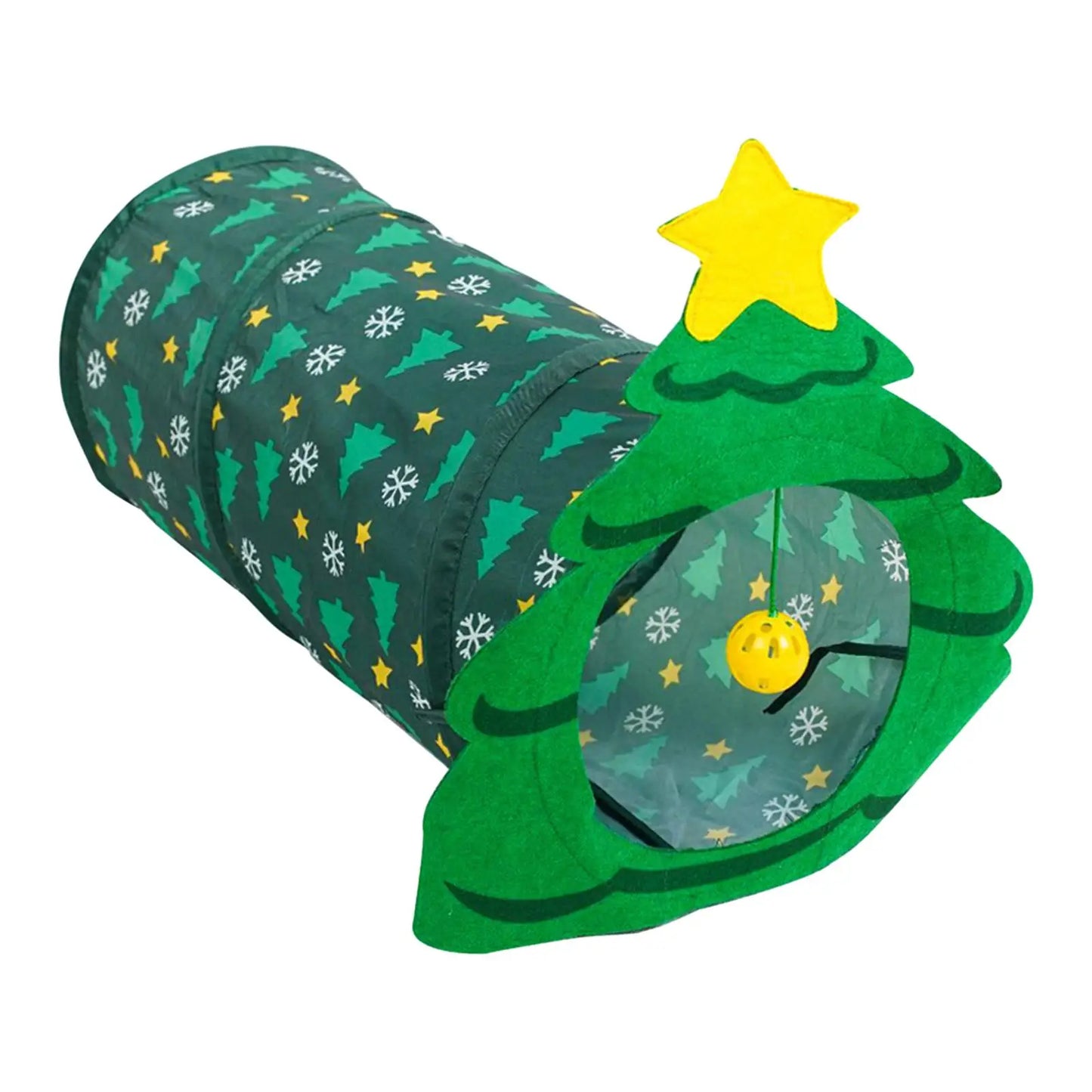 Christmas Cat Tunnel Tube Interactive with Bell Ball for Indoor Kittens Rabbits Puppy Play and Exercise