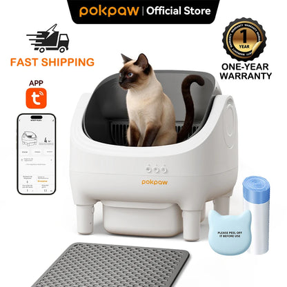 Pokpaw Automatic Self-cleaning Litter Box for Cats – 76L Large Smart Cat Toilet Open Sandbox for Cat Pet Supplies
